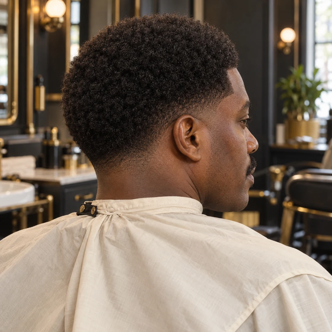 Black man with a short natural afro and carefully blended low taper